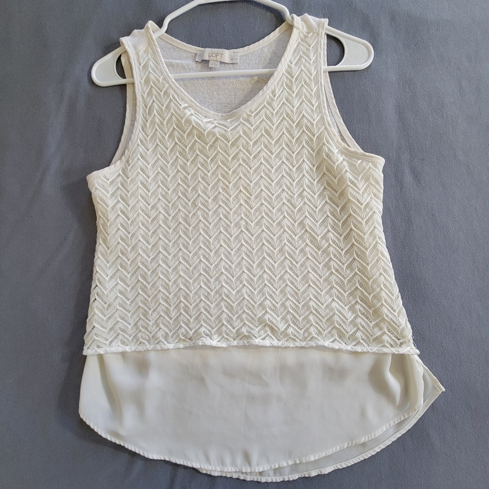 LOFT Cream Layered Asymmetrical Sleeveless Tank Top - Petite M